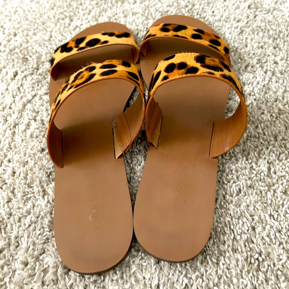 J.Crew Leopard Calf Hair Easy Summer Slide Sandals Size 9 - Picture 5 of 6